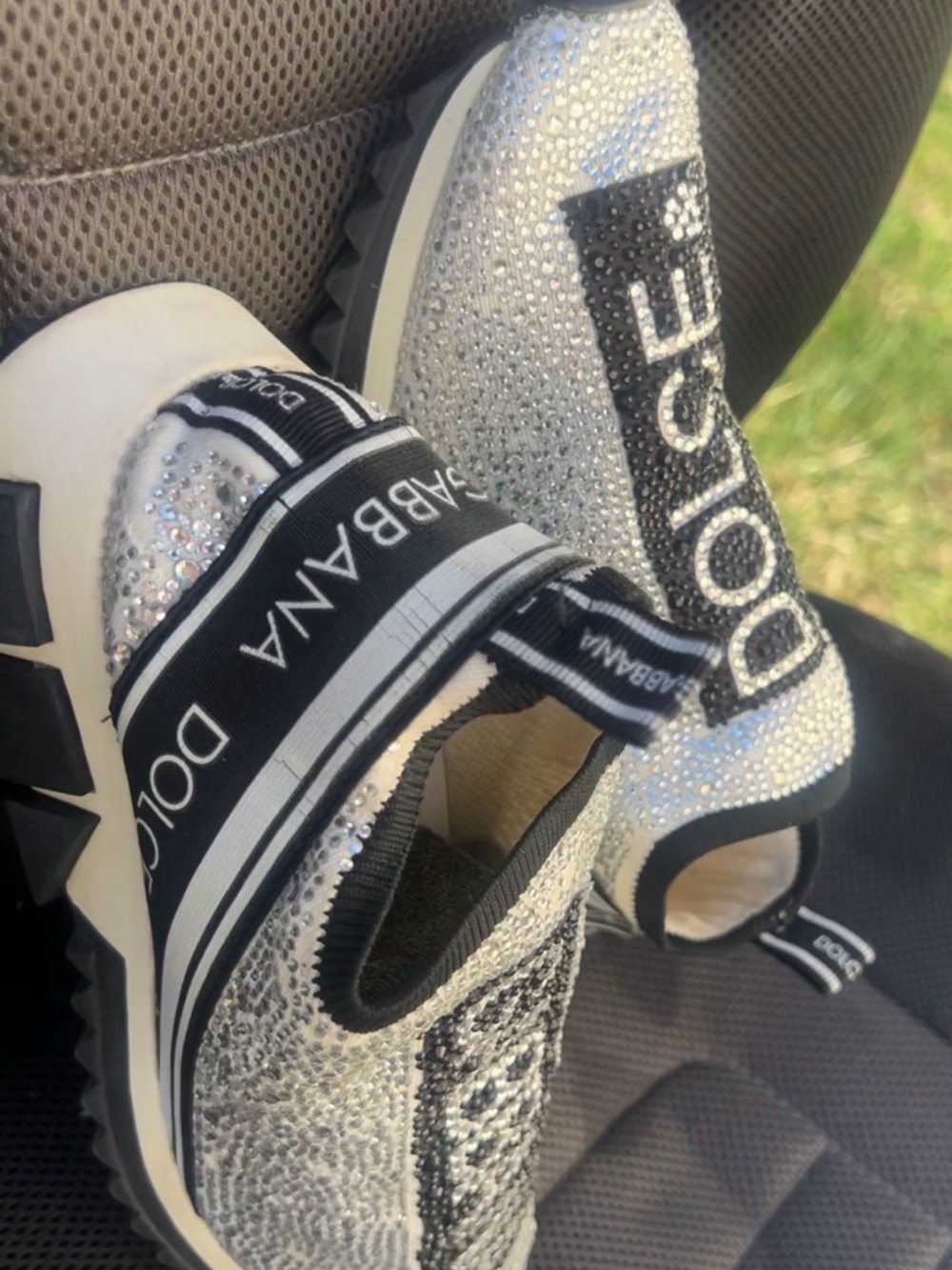 Dolce & Gabbana Silver Crystal Slip-On Sneakers